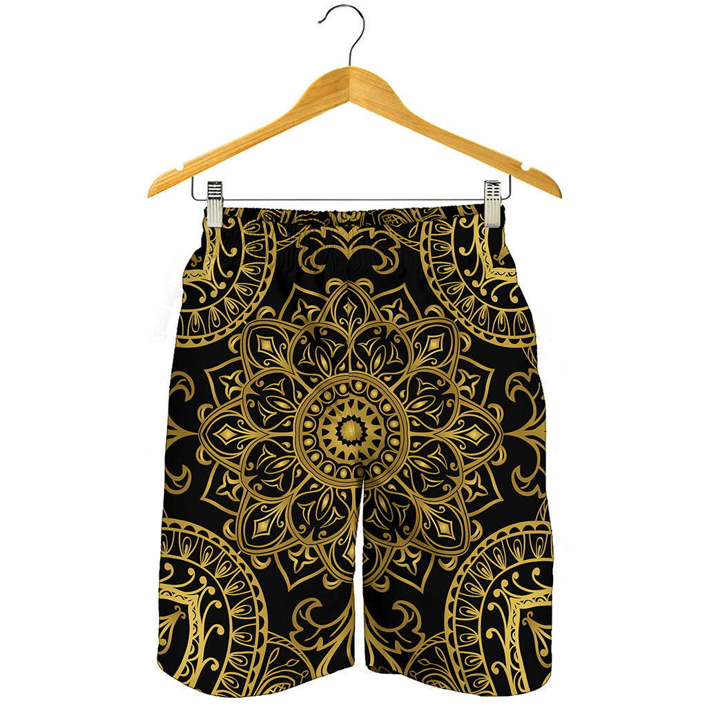 Gold And Black Mandala Print Men's Shorts