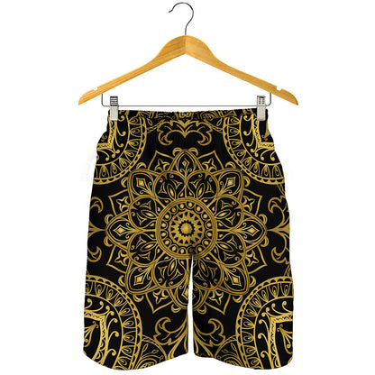 Gold And Black Mandala Print Men's Shorts