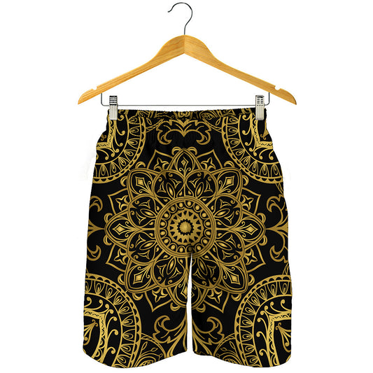 Gold And Black Mandala Print Men's Shorts