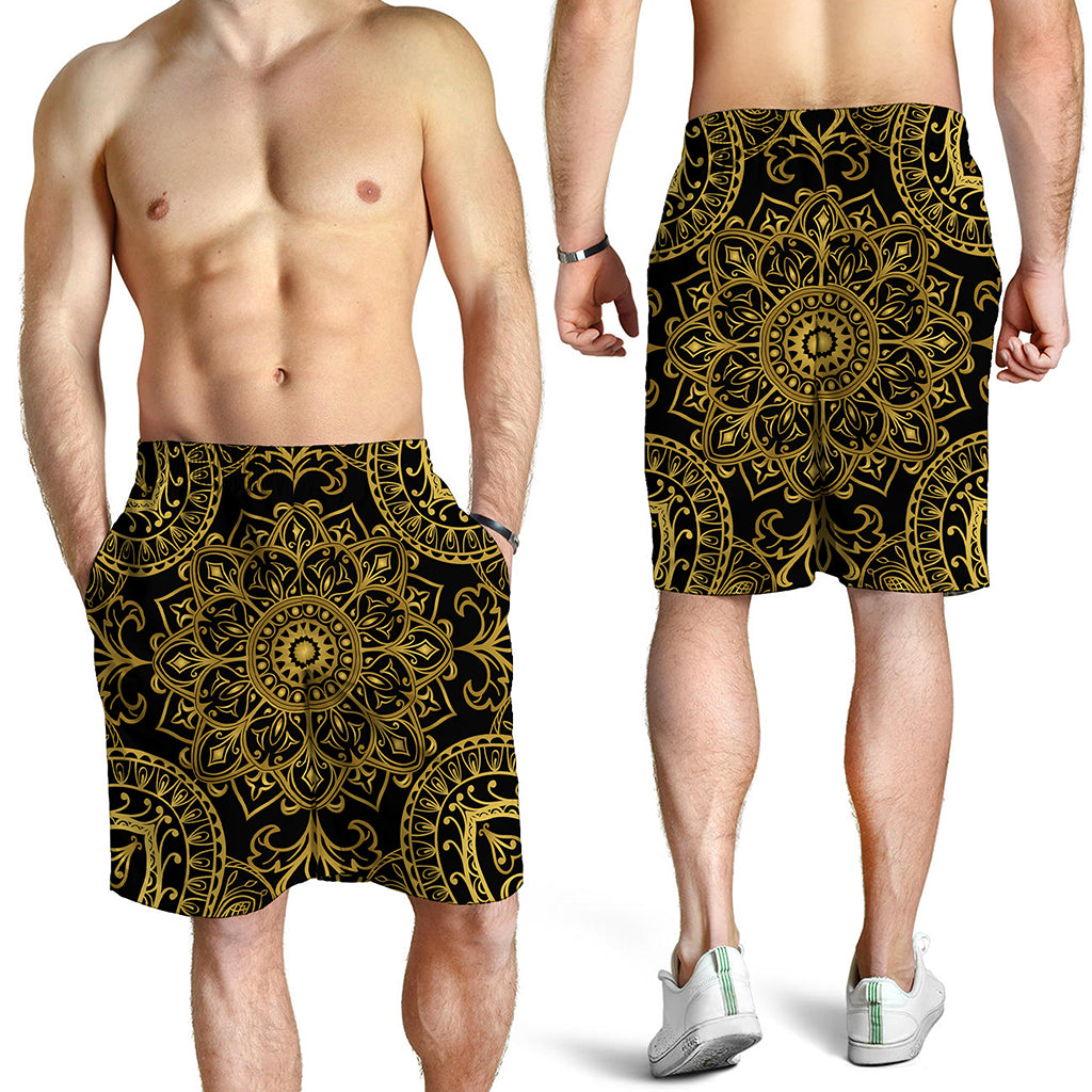 Gold And Black Mandala Print Men's Shorts