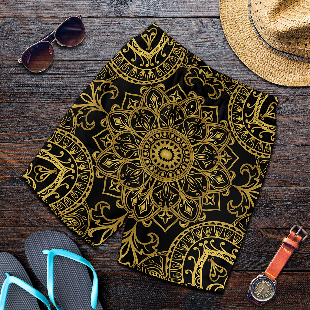 Gold And Black Mandala Print Men's Shorts