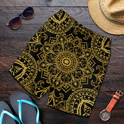 Gold And Black Mandala Print Men's Shorts