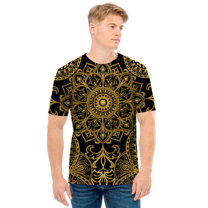 Gold And Black Mandala Print Men's T-Shirt