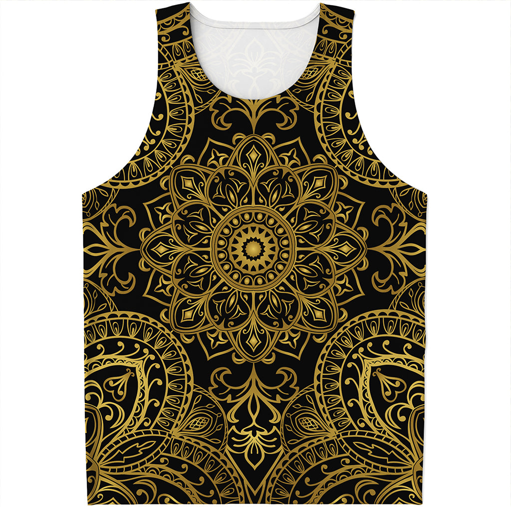 Gold And Black Mandala Print Men's Tank Top