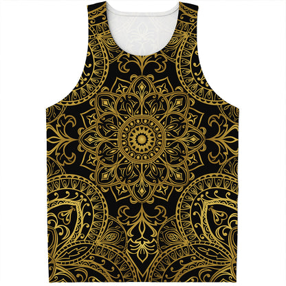 Gold And Black Mandala Print Men's Tank Top