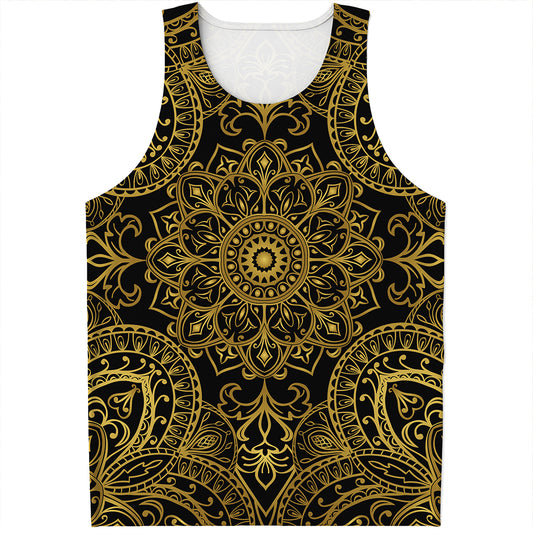 Gold And Black Mandala Print Men's Tank Top