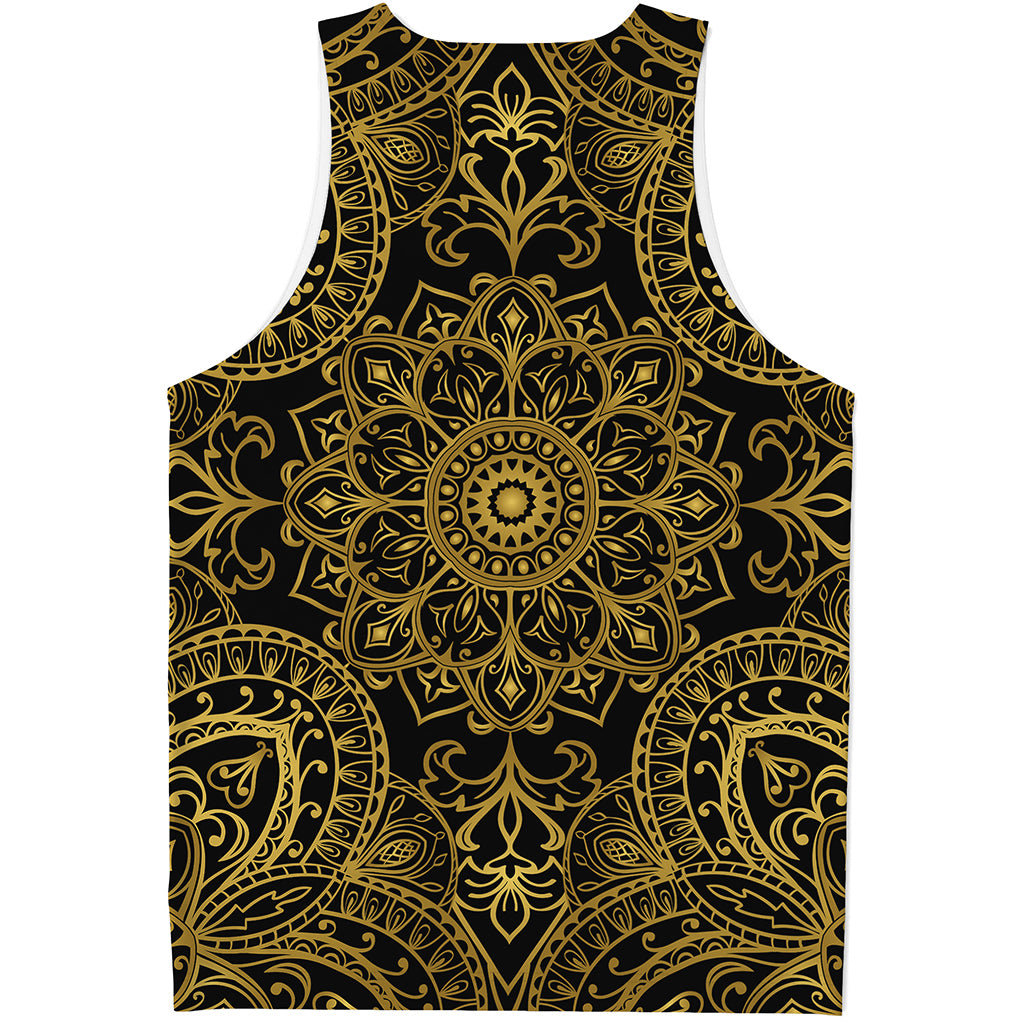 Gold And Black Mandala Print Men's Tank Top
