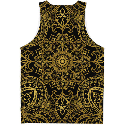Gold And Black Mandala Print Men's Tank Top