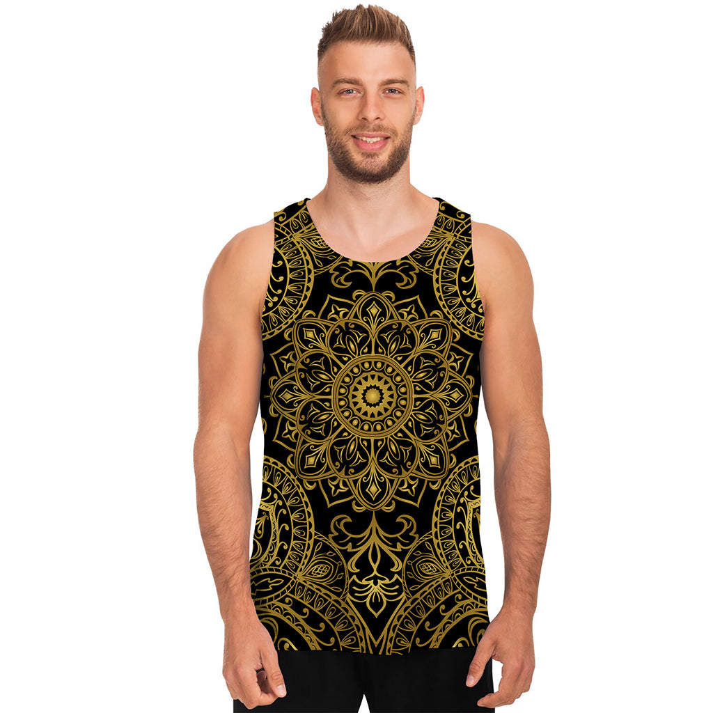 Gold And Black Mandala Print Men's Tank Top