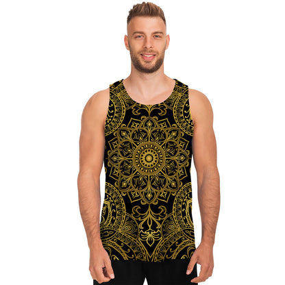 Gold And Black Mandala Print Men's Tank Top