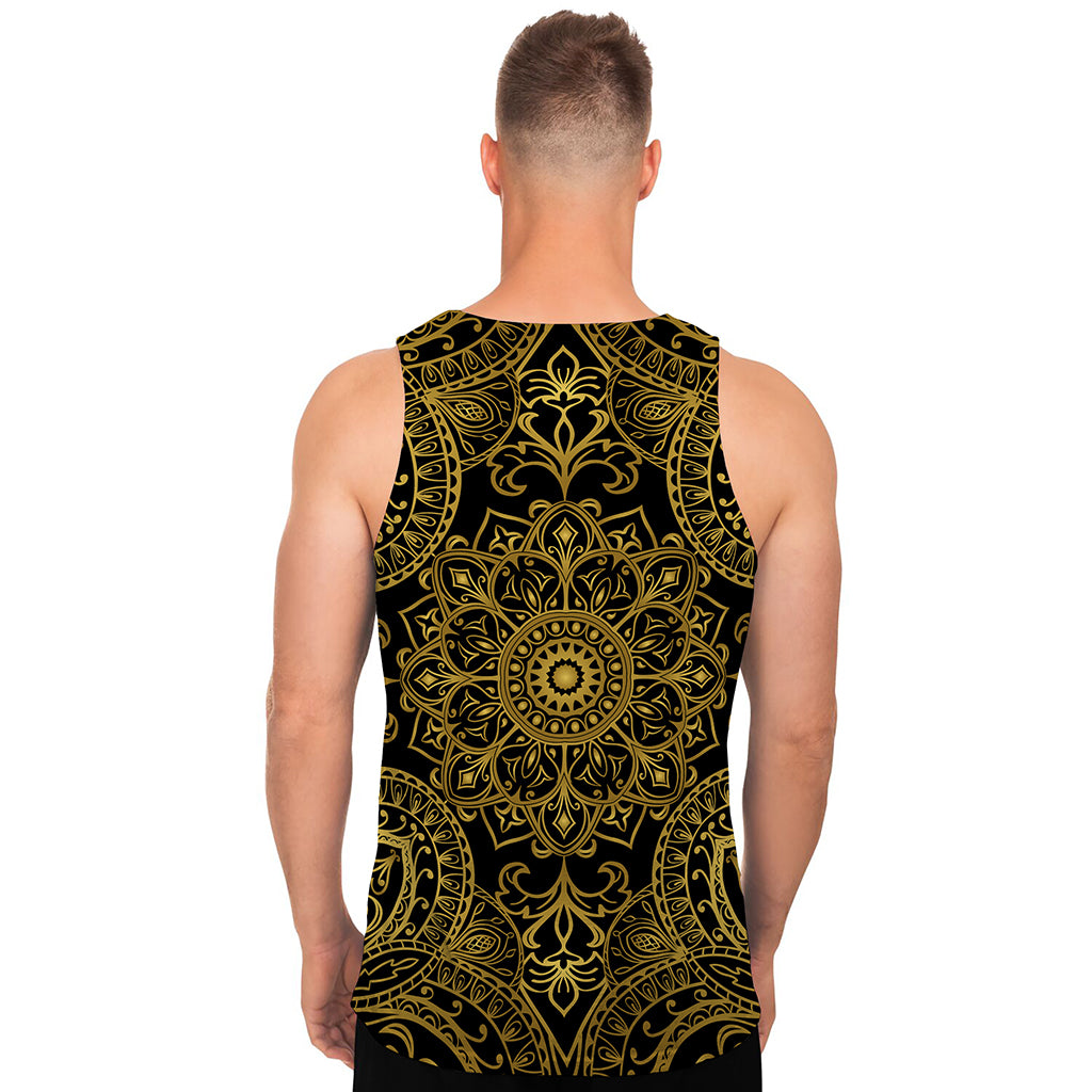 Gold And Black Mandala Print Men's Tank Top