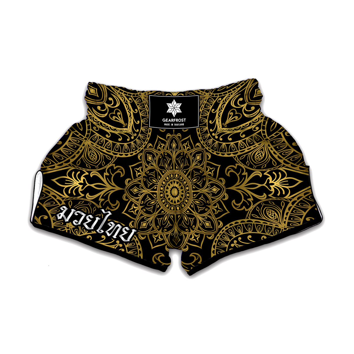 Gold And Black Mandala Print Muay Thai Boxing Shorts