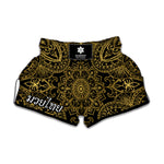 Gold And Black Mandala Print Muay Thai Boxing Shorts