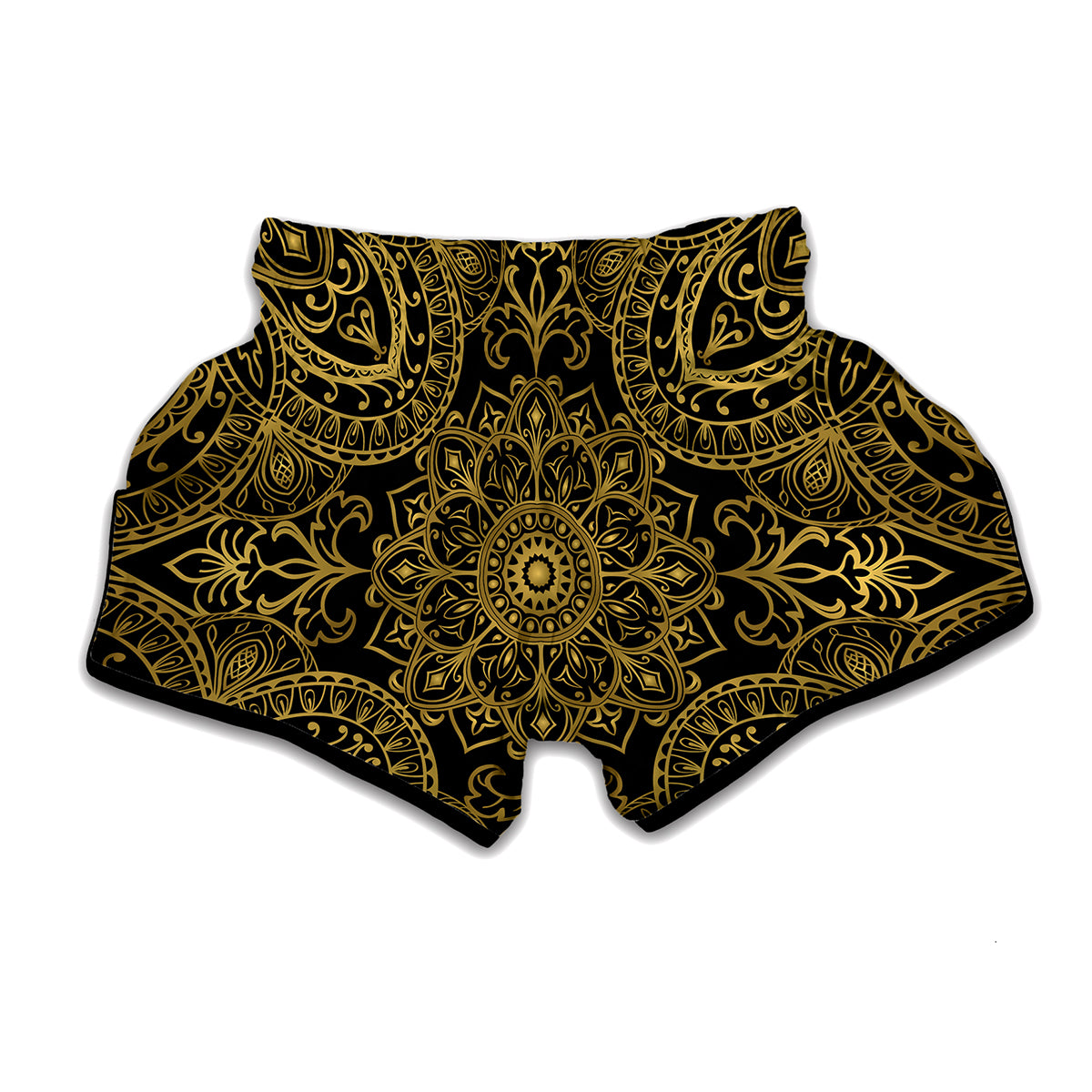 Gold And Black Mandala Print Muay Thai Boxing Shorts