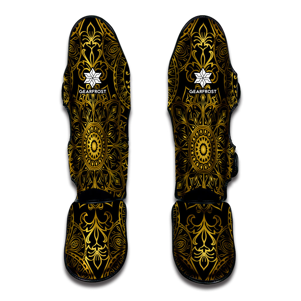 Gold And Black Mandala Print Muay Thai Shin Guard