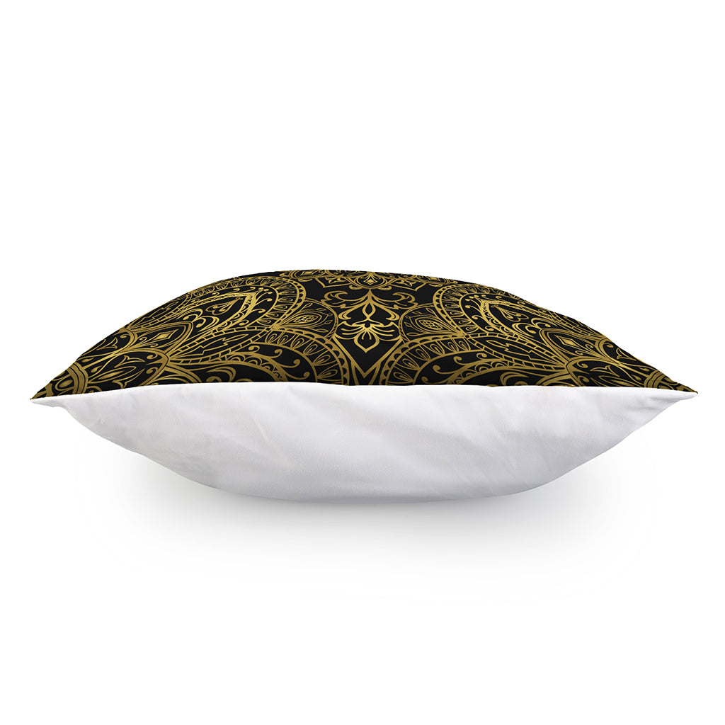 Gold And Black Mandala Print Pillow Cover