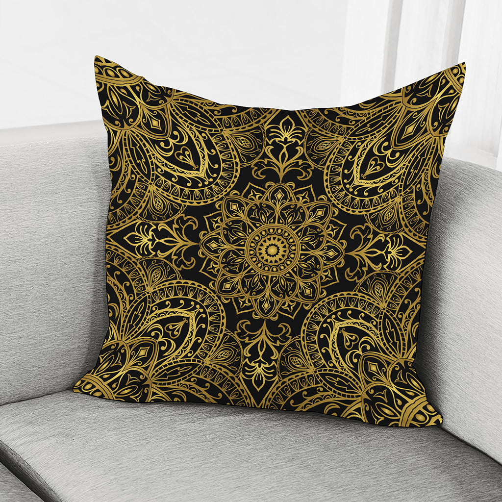 Gold And Black Mandala Print Pillow Cover