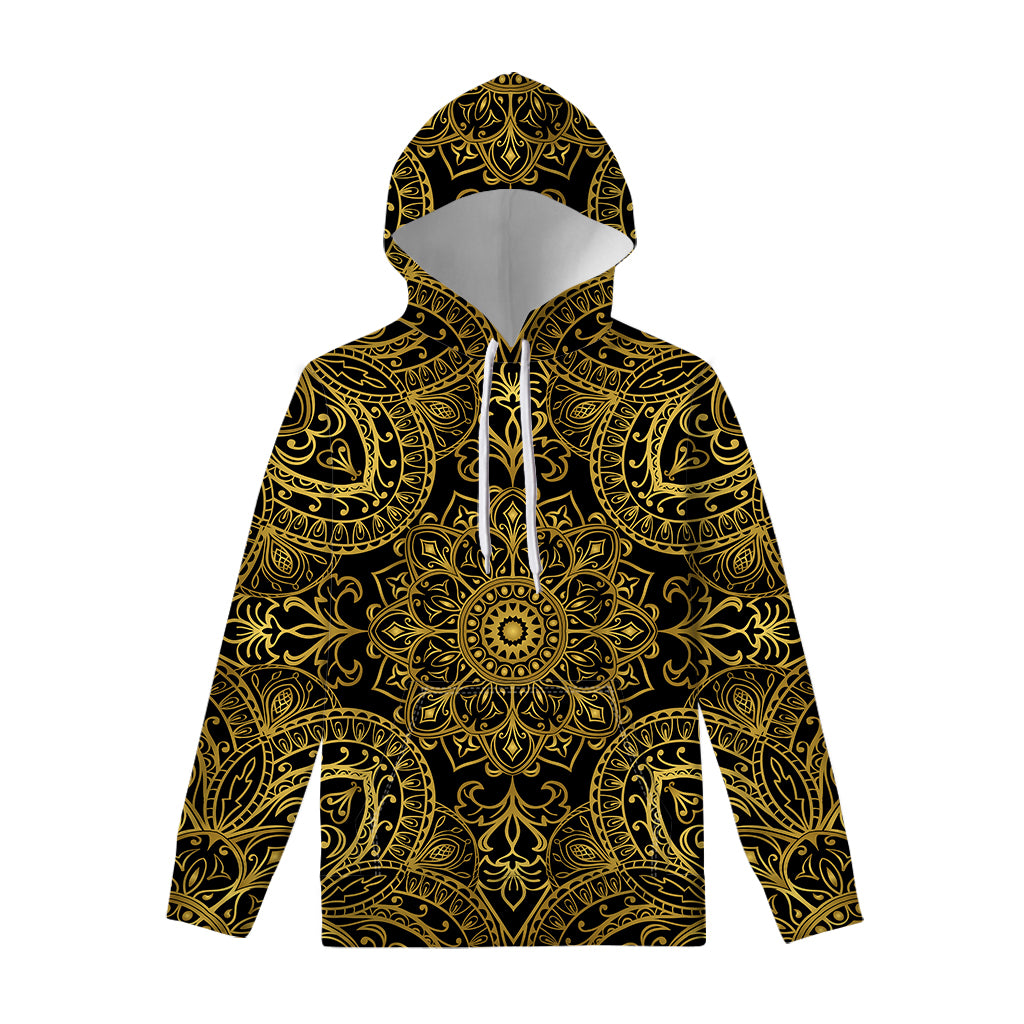 Gold And Black Mandala Print Pullover Hoodie