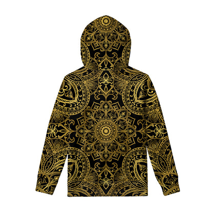 Gold And Black Mandala Print Pullover Hoodie