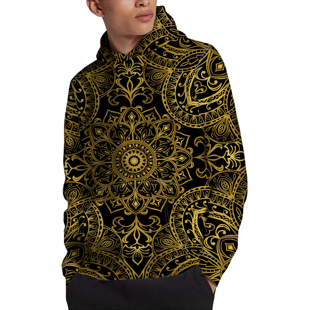 Gold And Black Mandala Print Pullover Hoodie