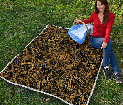 Gold And Black Mandala Print Quilt