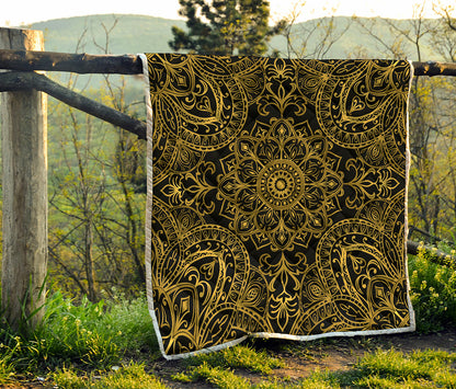 Gold And Black Mandala Print Quilt