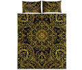 Gold And Black Mandala Print Quilt Bed Set