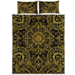Gold And Black Mandala Print Quilt Bed Set
