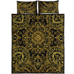 Gold And Black Mandala Print Quilt Bed Set