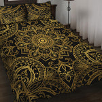 Gold And Black Mandala Print Quilt Bed Set