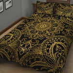 Gold And Black Mandala Print Quilt Bed Set
