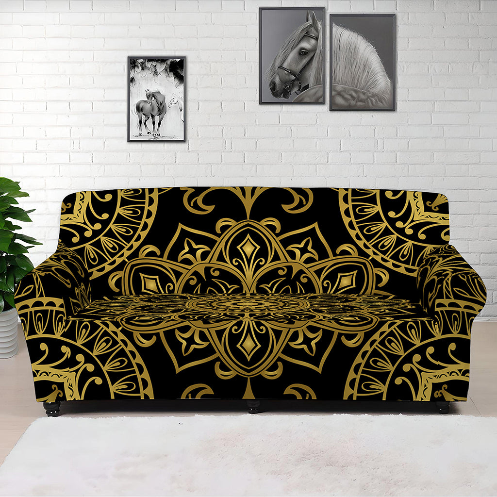 Gold And Black Mandala Print Sofa Cover