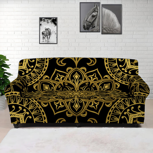 Gold And Black Mandala Print Sofa Cover