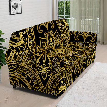 Gold And Black Mandala Print Sofa Cover