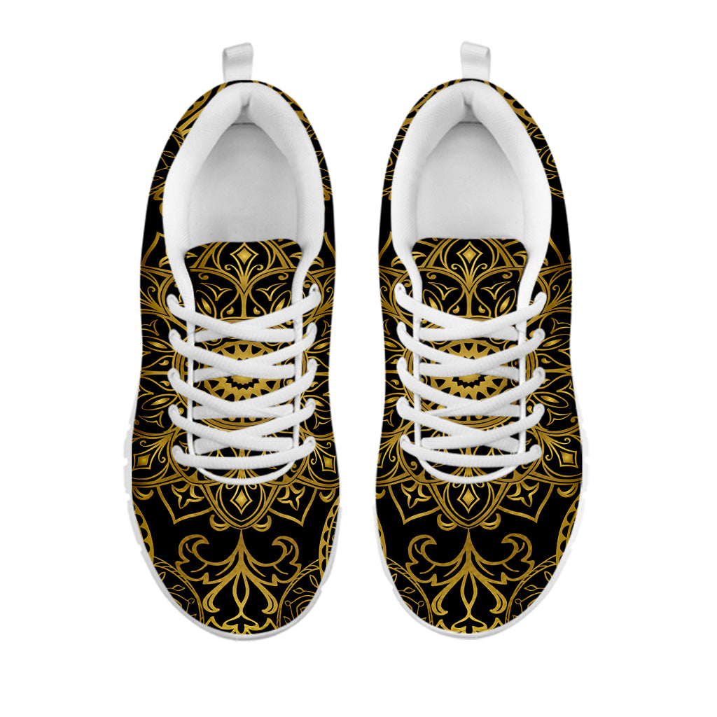 Gold And Black Mandala Print White Sneakers