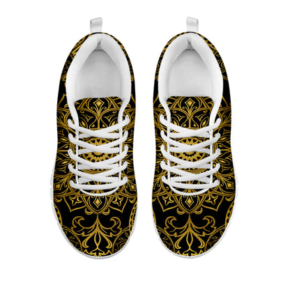 Gold And Black Mandala Print White Sneakers
