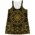Gold And Black Mandala Print Women's Racerback Tank Top
