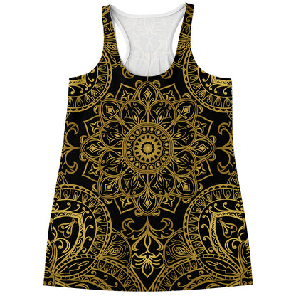 Gold And Black Mandala Print Women's Racerback Tank Top