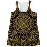 Gold And Black Mandala Print Women's Racerback Tank Top