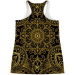 Gold And Black Mandala Print Women's Racerback Tank Top