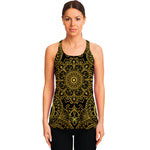 Gold And Black Mandala Print Women's Racerback Tank Top