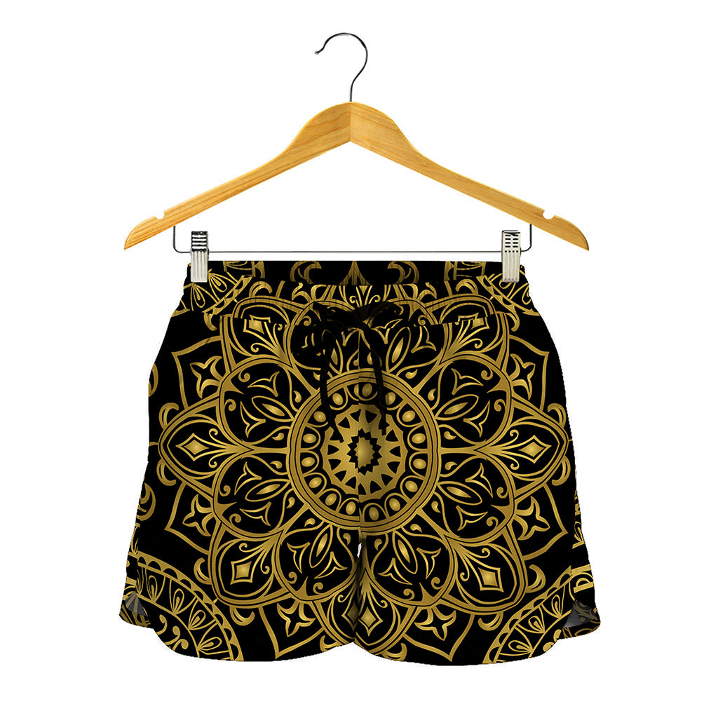 Gold And Black Mandala Print Women's Shorts