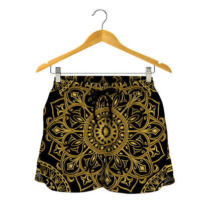 Gold And Black Mandala Print Women's Shorts