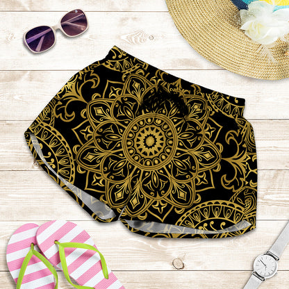 Gold And Black Mandala Print Women's Shorts