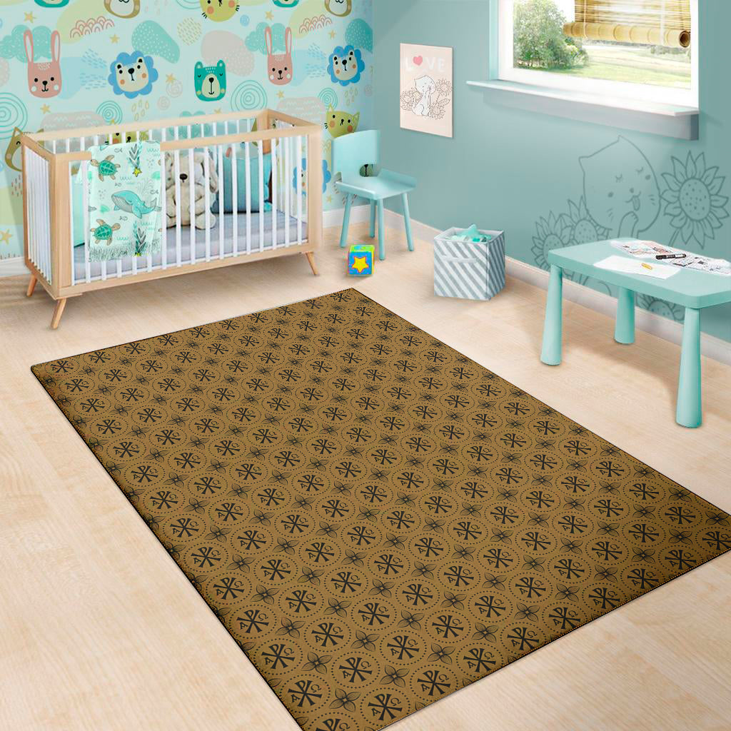 Gold And Black Orthodox Pattern Print Area Rug