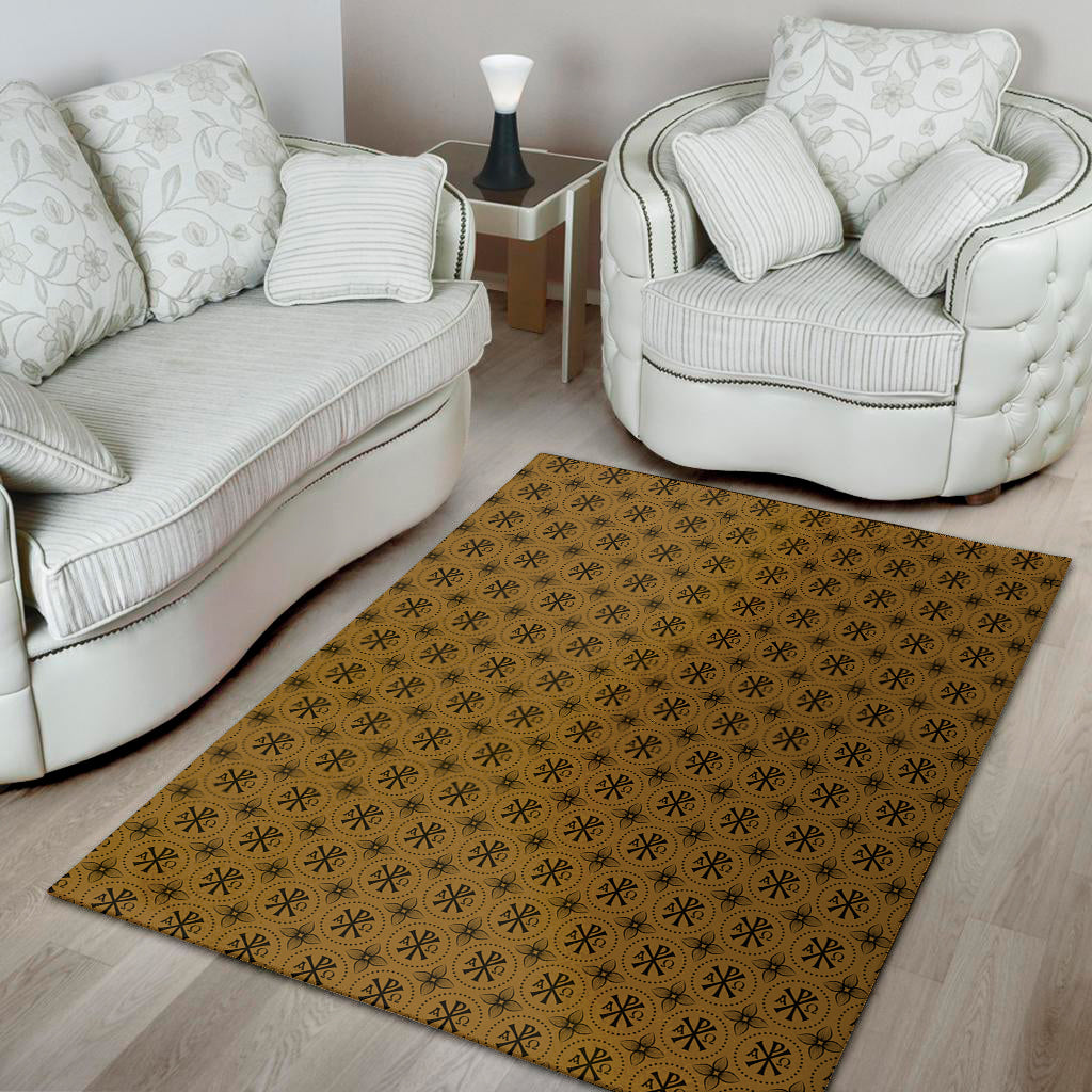 Gold And Black Orthodox Pattern Print Area Rug