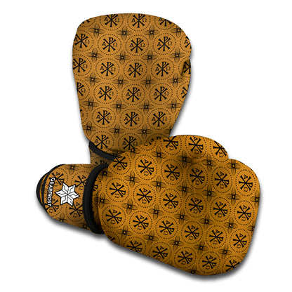 Gold And Black Orthodox Pattern Print Boxing Gloves