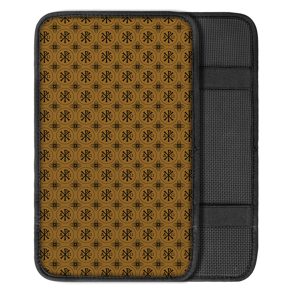 Gold And Black Orthodox Pattern Print Car Center Console Cover