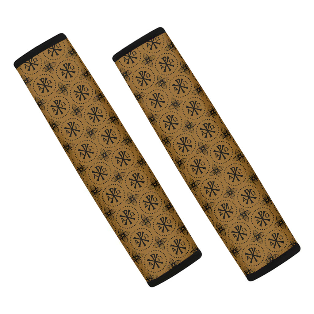 Gold And Black Orthodox Pattern Print Car Seat Belt Covers