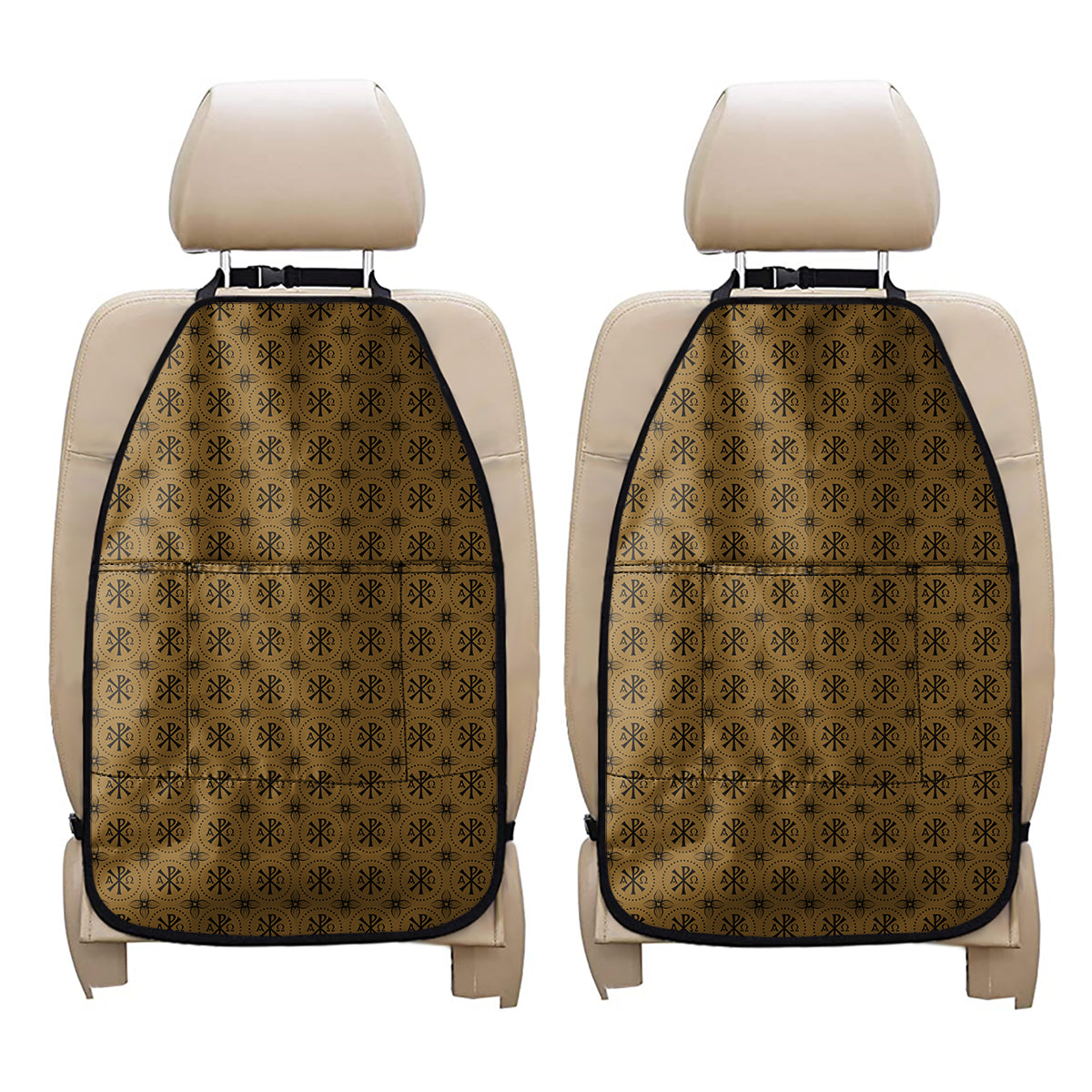 Gold And Black Orthodox Pattern Print Car Seat Organizers